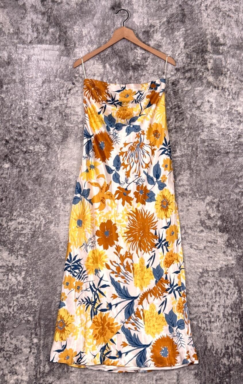 Reformation Dress Medium Womens Joana Silk Strapless Floral Midi